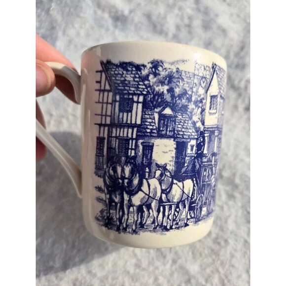 Vintage Royal Stafford Coaching Scene Coffee Mug Made in England Blue White Cup - Picture 8 of 12